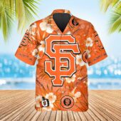 San Francisco Giants Bold Logo Hibiscus Hawaiian Shirt Front - TeeAloha