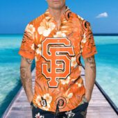 San Francisco Giants Bold Logo Hibiscus Hawaiian Shirt Mockup Front Man - TeeAloha