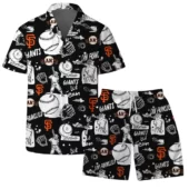 San Francisco Giants Doodle Baseball Hawaiian Shirt Front With Short - TeeAloha