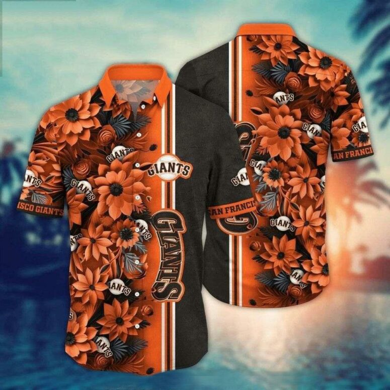 San Francisco Giants Floral Stripe Hawaiian Shirt