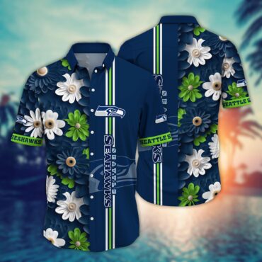 Seattle Seahawks Striped Floral Hawaiian Shirt