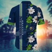 Seattle Seahawks Striped Floral Hawaiian Shirt Back - TeeAloha