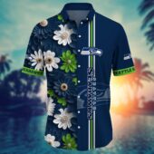 Seattle Seahawks Striped Floral Hawaiian Shirt Front - TeeAloha