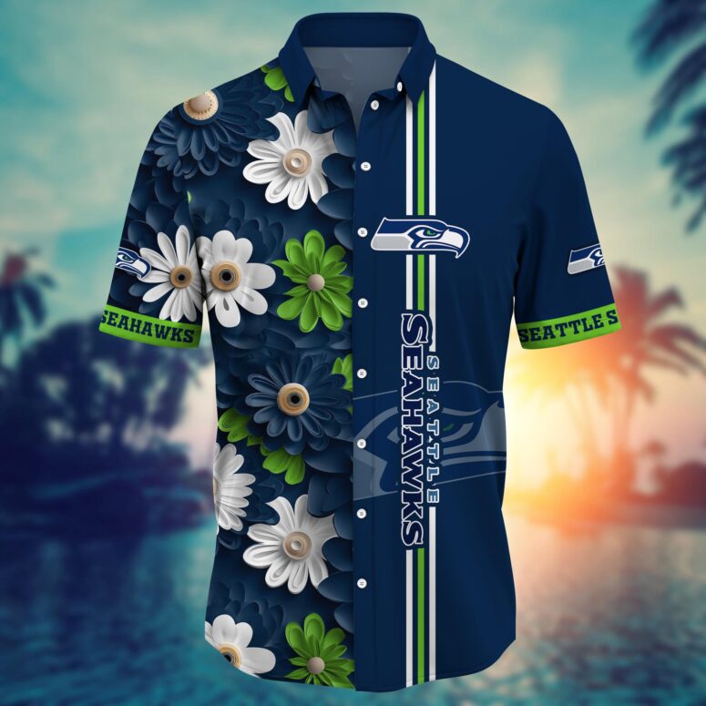 Seattle Seahawks Striped Floral Hawaiian Shirt