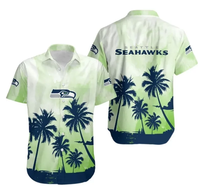 Seattle Seahawks Sunset Palms Hawaiian Shirt