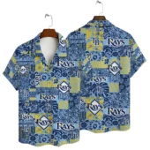 Tampa Bay Rays Blue Patchwork Hawaiian Shirt - TeeAloha