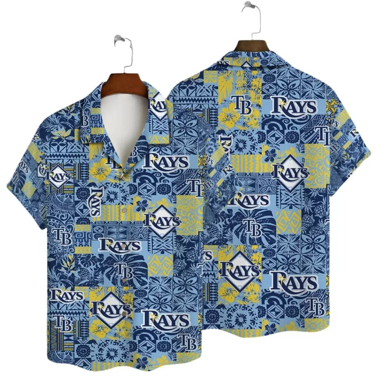 Tampa Bay Rays Blue Patchwork Hawaiian Shirt