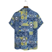 Tampa Bay Rays Blue Patchwork Hawaiian Shirt Back - TeeAloha