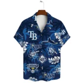 Tampa Bay Rays Blue Tropical Hawaiian Shirt Front - TeeAloha