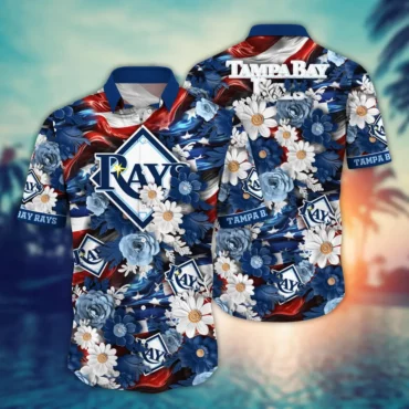 Tampa Bay Rays Patriotic Floral Hawaiian Shirt