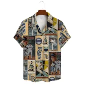 Tampa Bay Rays Vintage Baseball Collage Hawaiian Shirt Front - TeeAloha