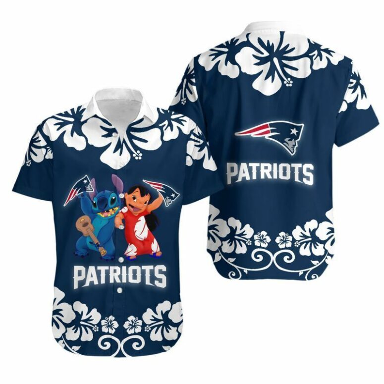 With New England Patriots Lilo And Stitch Hawaiian Shirt