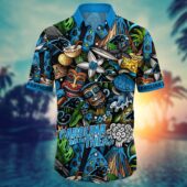 Carolina Panthers Coastal Gridiron Hawaiian Shirt Front - TeeAloha