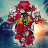 Chicago Blackhawks Elegant Blossom Hawaiian Shirt Front - TeeAloha