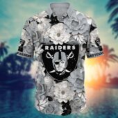 Las Vegas Raiders Floral Elegance Hawaiian Shirt Front - TeeAloha