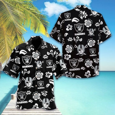 Las Vegas Raiders Floral Icon Hawaiian Shirt