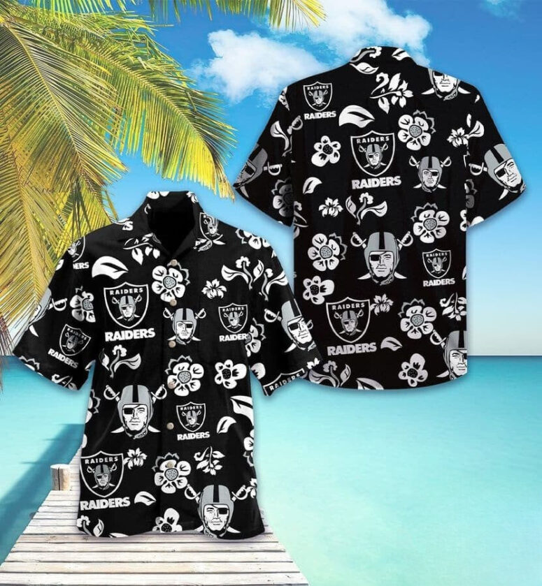 Las Vegas Raiders Floral Icon Hawaiian Shirt