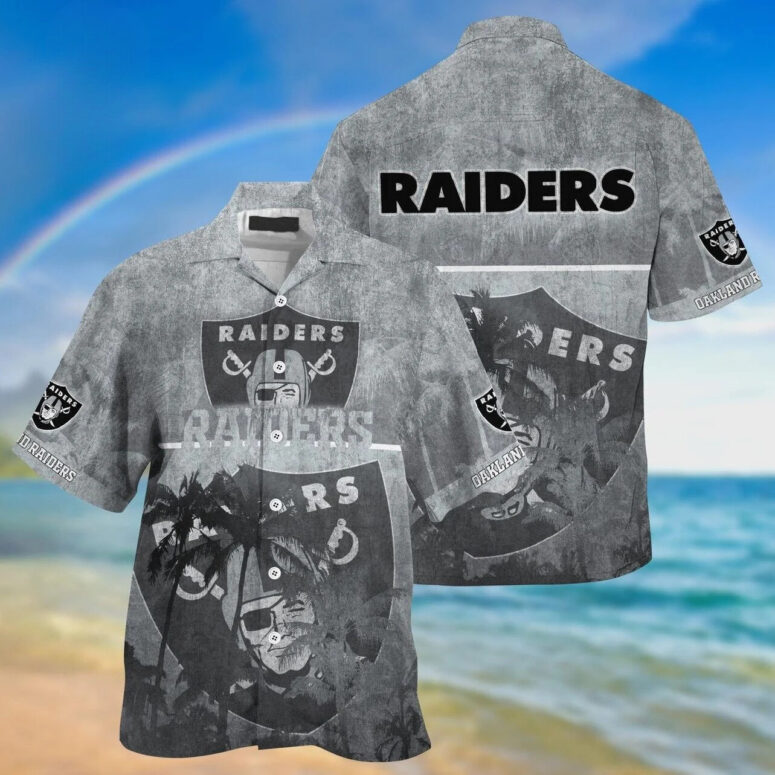 Las Vegas Raiders Grayscale Classic Hawaiian Shirt