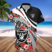 Las Vegas Raiders Hibiscus Surge Hawaiian Shirt Front - TeeAloha