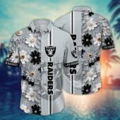 Las Vegas Raiders Modern Floral Stripe Hawaiian Shirt - TeeAloha