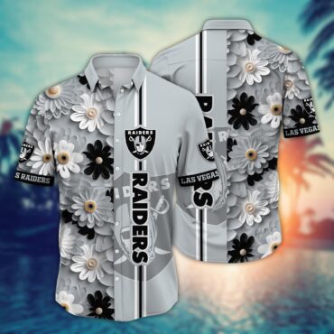 Las Vegas Raiders Modern Floral Stripe Hawaiian Shirt