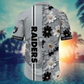 Las Vegas Raiders Modern Floral Stripe Hawaiian Shirt Back - TeeAloha