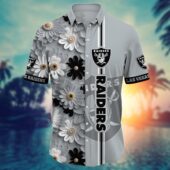 Las Vegas Raiders Modern Floral Stripe Hawaiian Shirt Front - TeeAloha