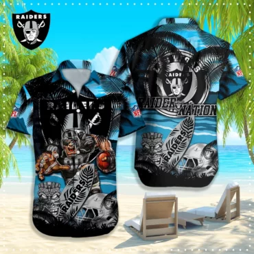 Las Vegas Raiders Tiki Surf Storm Hawaiian Shirt