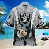 Las Vegas Raiders Tropical Mickey Hawaiian Shirt Front - TeeAloha