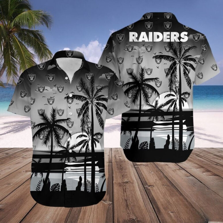 Las Vegas Raiders Tropical Sunset Silhouette Hawaiian Shirt