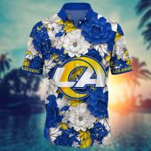Los Angeles Rams Floral Elegance Hawaiian Shirt Front - TeeAloha