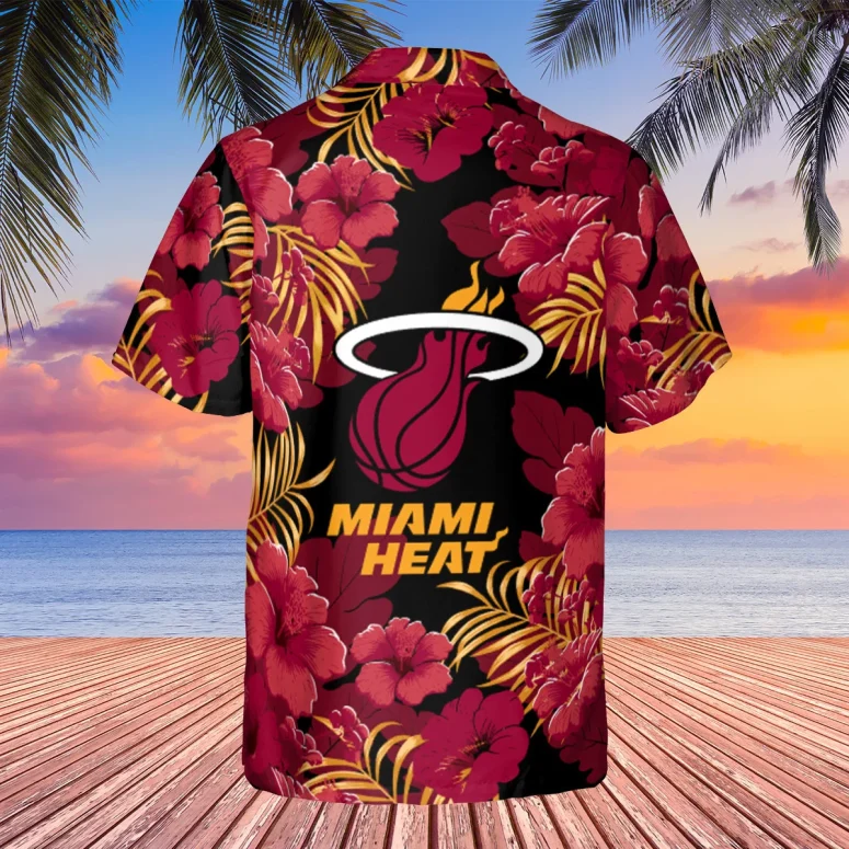 Miami Heat Hibiscus Night Hawaiian Shirt