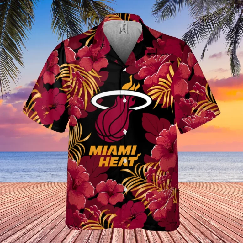 Miami Heat Hibiscus Night Hawaiian Shirt