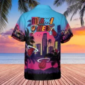 Miami Heat Neon Skyline Hawaiian Shirt Back - TeeAloha