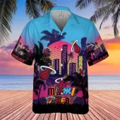Miami Heat Neon Skyline Hawaiian Shirt Front - TeeAloha