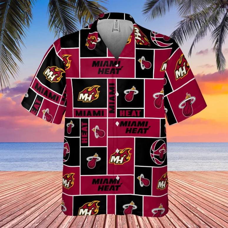 Miami Heat Retro Grid Hawaiian Shirt