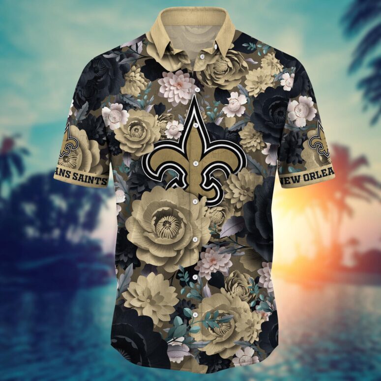 New Orleans Saints Noir Bloom Hawaiian Shirt