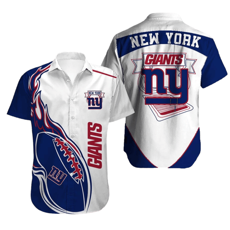 New York Giants Flaming Football Hawaiian Shirt