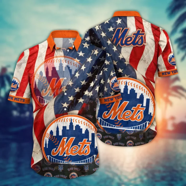 New York Mets American Flag Hawaiian Shirt