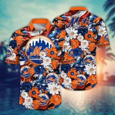 New York Mets Baseball & Blooms Hawaiian Shirt