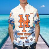 New York Mets Coastal Escape Hawaiian Shirt Mockup Front Man - TeeAloha