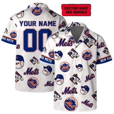 New York Mets Logo Custom Name And Number Hawaiian Shirt