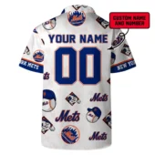 New York Mets Logo Custom Name And Number Hawaiian Shirt Back - TeeAloha