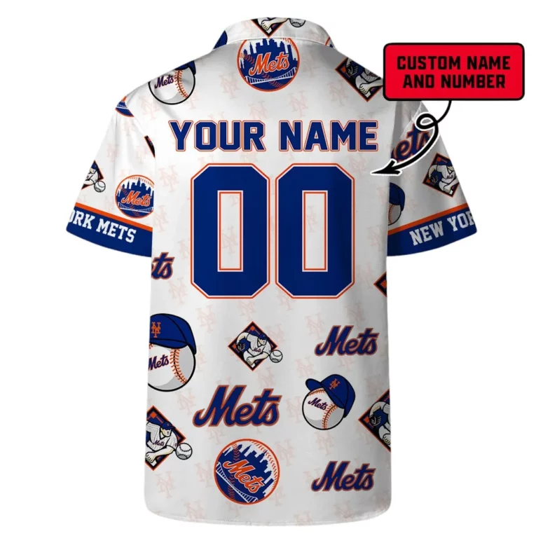 New York Mets Logo Custom Name And Number Hawaiian Shirt