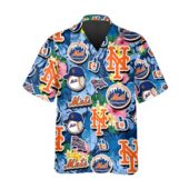 New York Mets Ocean Breeze Hawaiian Shirt Front - TeeAloha