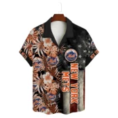 New York Mets Palm Paradise Hawaiian Shirt Front - TeeAloha