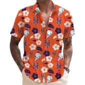 New York Mets Paradise Palm Hawaiian Shirt Mock Up Front - TeeAloha