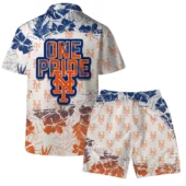 New York Mets Team Logo One Pride Hawaiian Shirt Back With Short - TeeAloha