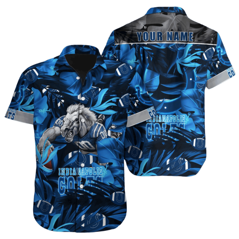 Personalized Indianapolis Colts Blue Wave Floral Hawaiian Shirt