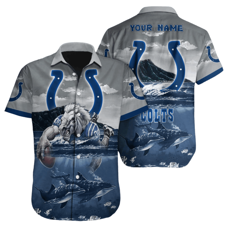 Personalized Indianapolis Colts Sunlit Wave Hawaiian Shirt